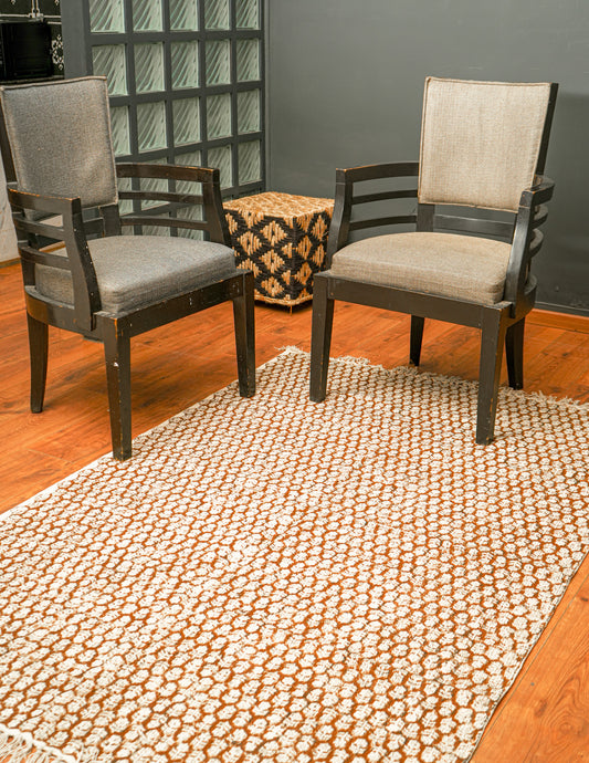 Artisan made Cotton Block printed Dhurrie Rug by Ornate Handicrafts