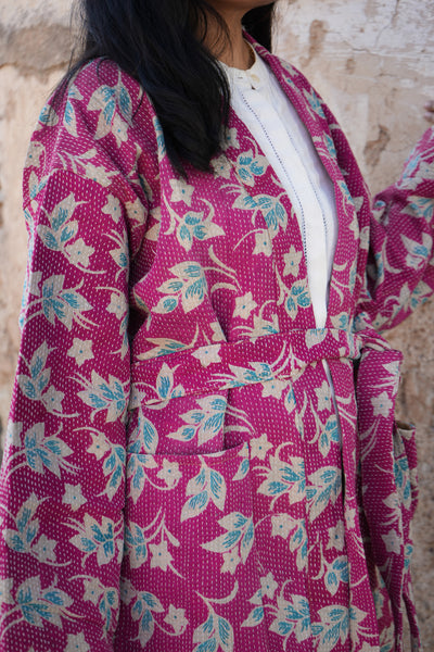 Pink Vintage Kantha Jacket for Spring Summer by Ornate Handicrafts