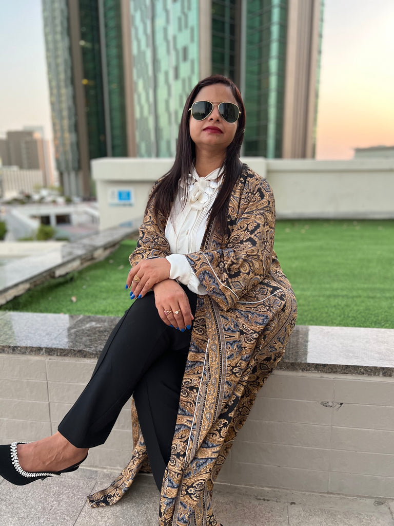 Artisan made Golden Black Duster Kimono for Summer from Ornate Handicrafts