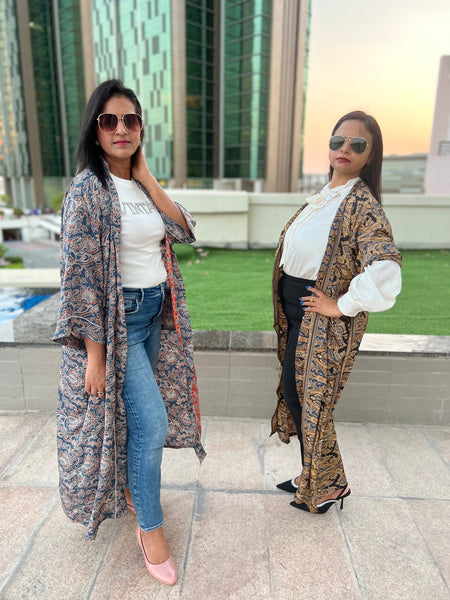 Artisan made Golden Black Duster Kimono for Summer from Ornate Handicrafts