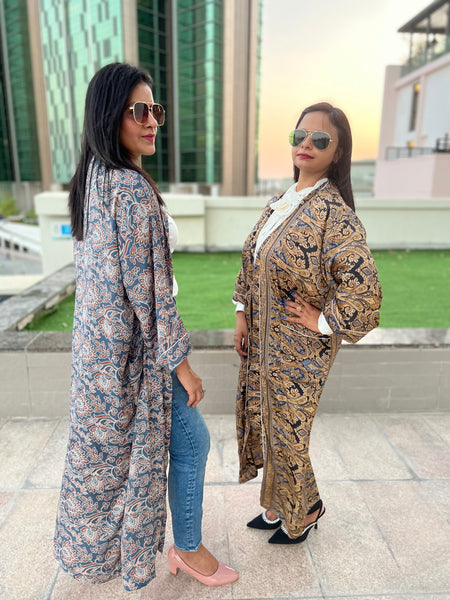 Artisan made Golden Black Duster Kimono for Summer from Ornate Handicrafts