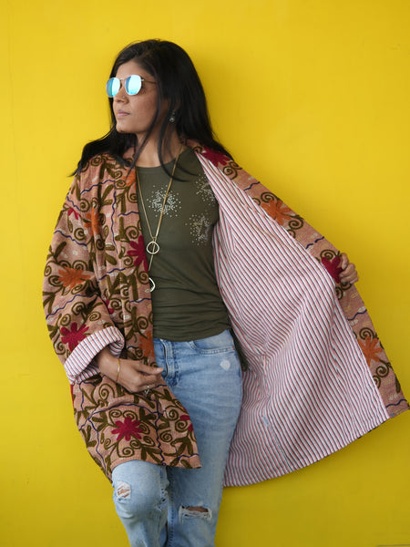 Vintage Embroidered Kantha Kimono Jacket by Ornate Handicrafts
