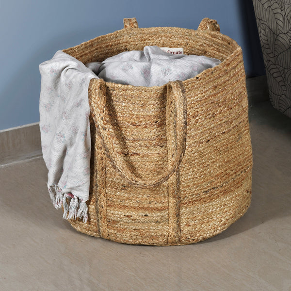 Jute Woven  Laundry Basket(Round)