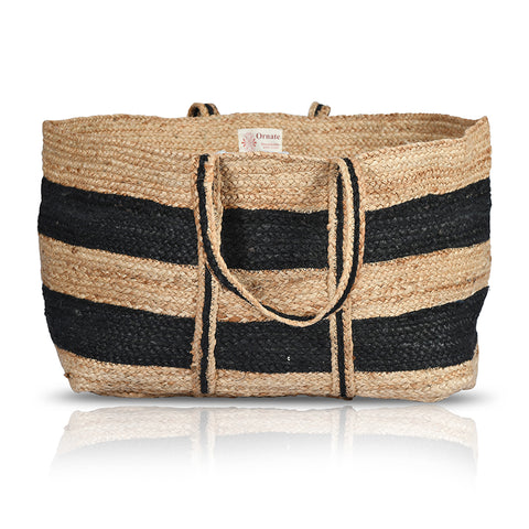 XL Woven Stripes Jute Laundry Basket Rectangle