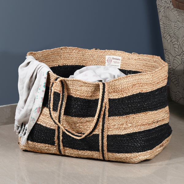 XL Woven Stripes Jute Laundry Basket Rectangle
