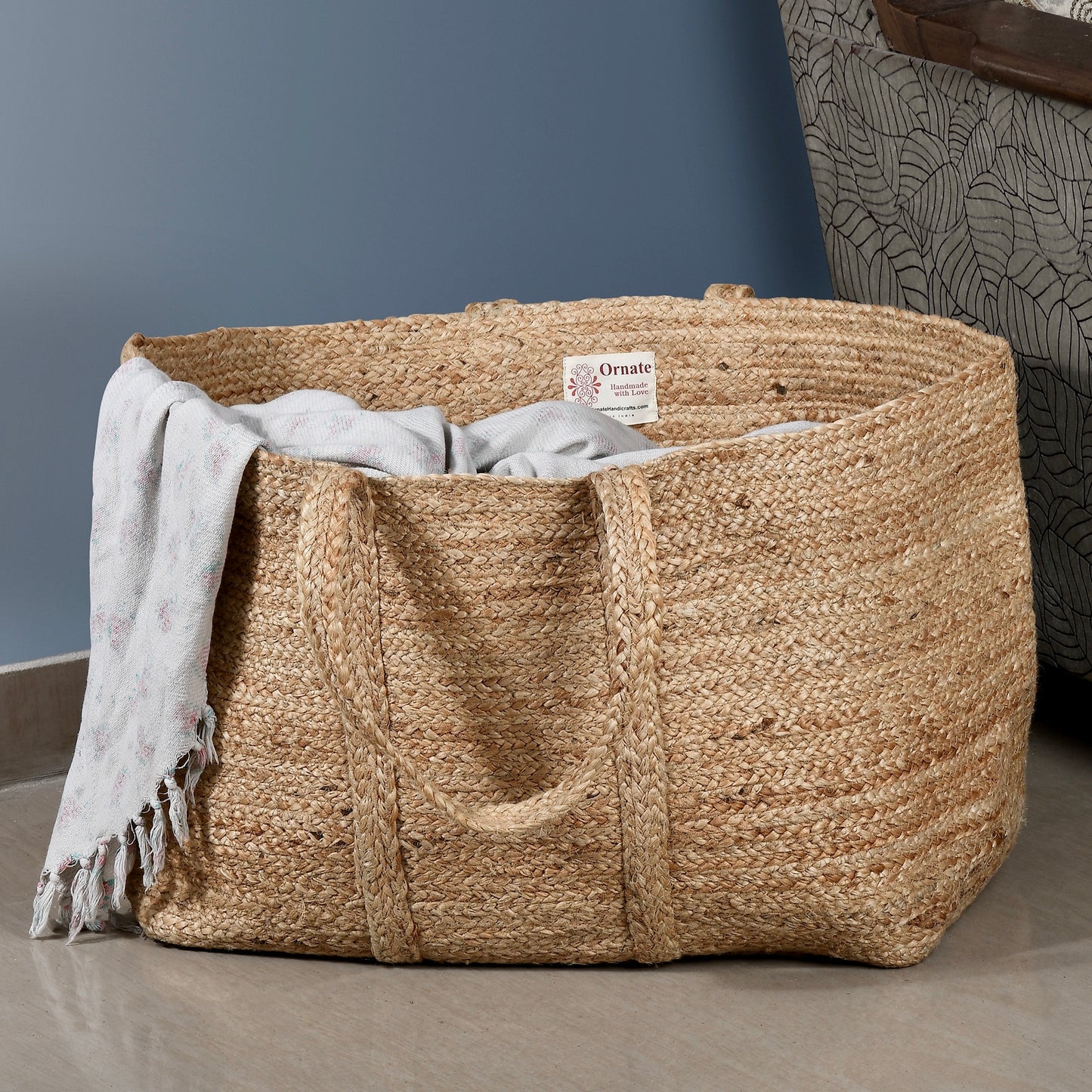 XL Woven Stripes Jute Laundry Basket Rectangle