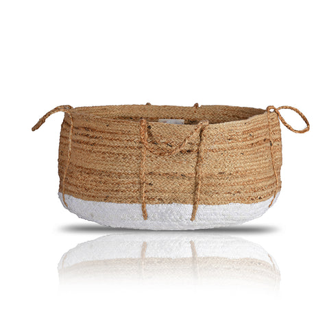 White Jute Woven Laundry Basket