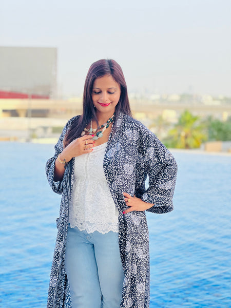 Back & White Long Duster Kimono