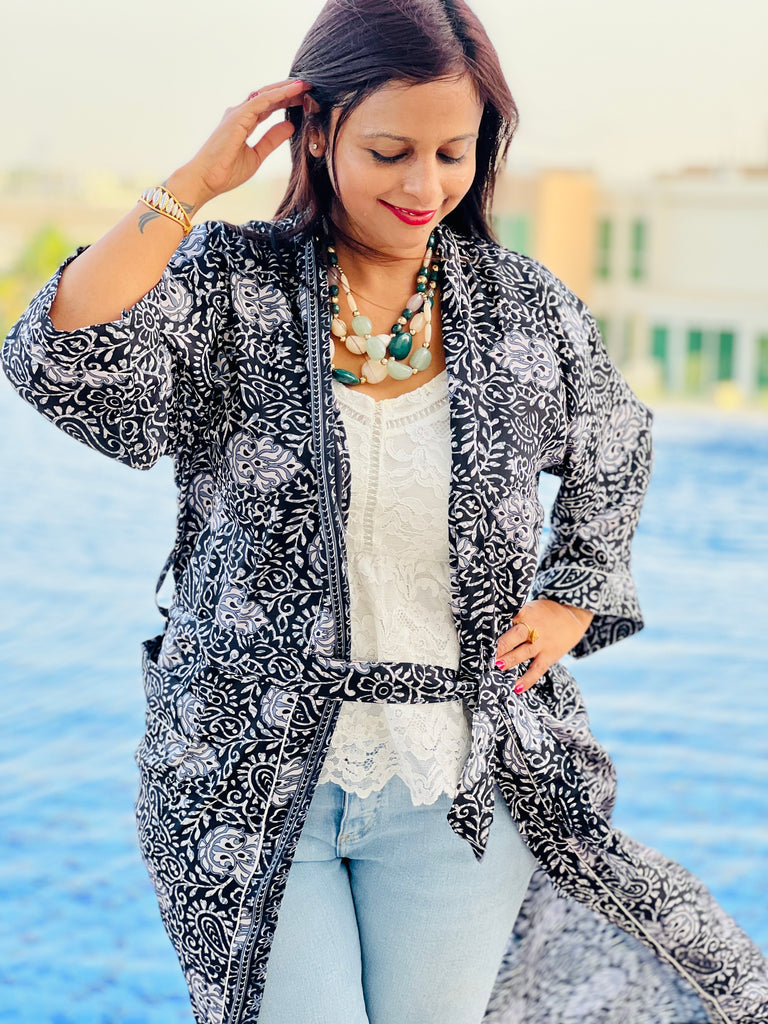 Back & White Long Duster Kimono