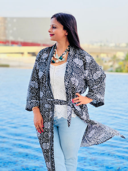 Back & White Long Duster Kimono