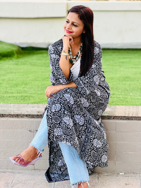Back & White Long Duster Kimono