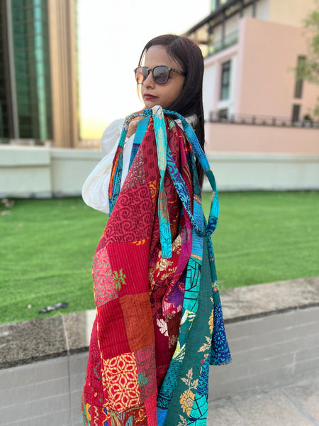 Patchwork Blue Kimono Quilted Jacket