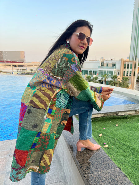 Green Patchwork Kimono Coat by Ornate Handicrafts