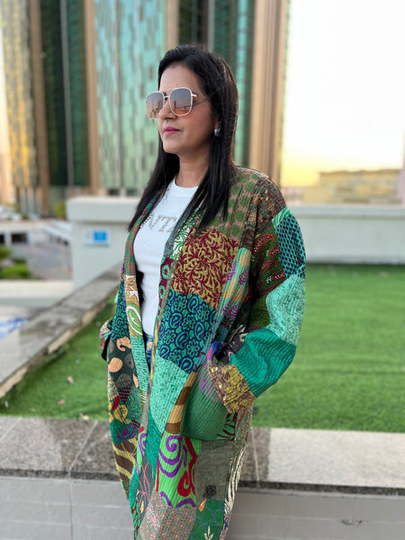 Green Patchwork Kimono Coat by Ornate Handicrafts