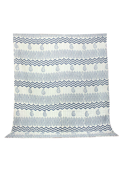 Hand Stitched Kantha Quilt with block printed motifs by Ornate Handicrafts