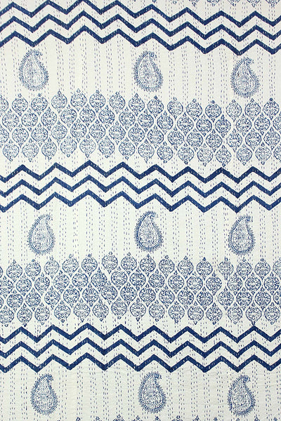 Hand Stitched Kantha Quilt with block printed motifs by Ornate Handicrafts
