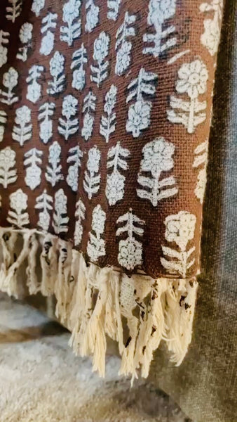 Artisan made Brown Neutral Block Print Throw Blanket by Ornate Handicrafts
