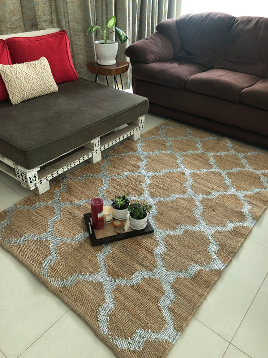 Jute Silver Lattice Rug 4x6 feet