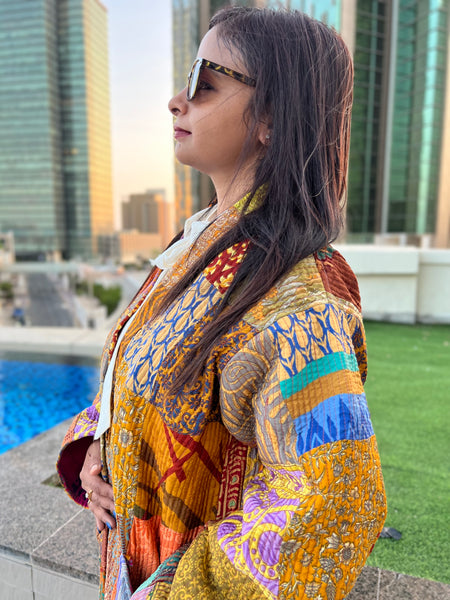 Yellow Patchwork Kimono Jacket by Ornate Handicrafts