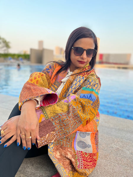 Yellow Patchwork Kimono Jacket by Ornate Handicrafts