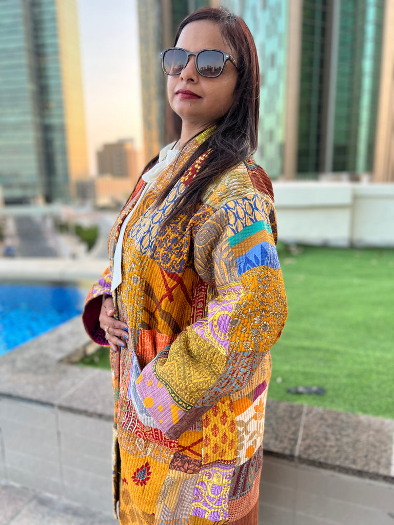 Yellow Patchwork Kimono Jacket by Ornate Handicrafts