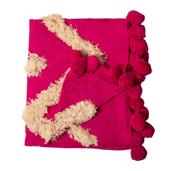 Pink Tufted Throw with Tassels