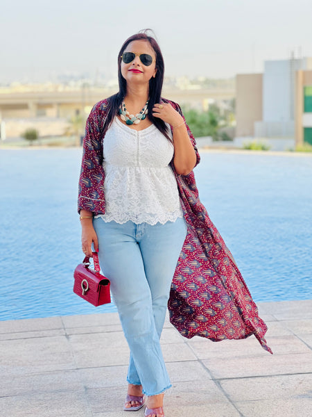 Red Long Duster Kimono