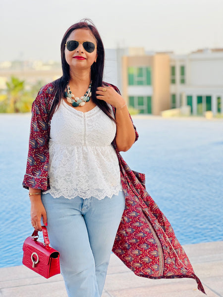 Red Long Duster Kimono