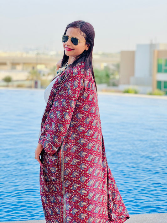 Red Long Duster Kimono