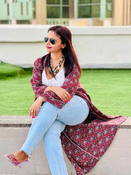 Red Long Duster Kimono