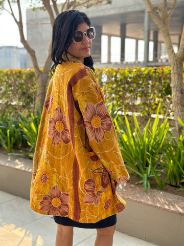Vinatge  Mustard Kantha Jacket By Ornate Handicrafts