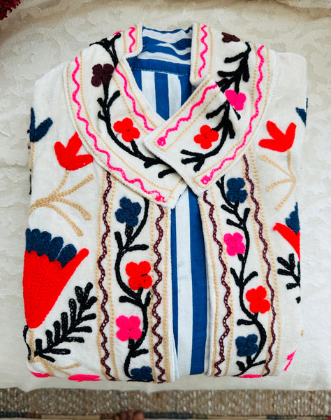 Ivory Velvet Embroidered Jacket