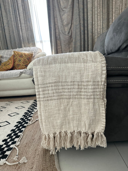 Beige Stripes Throw Blanket by Ornate Handicrafts