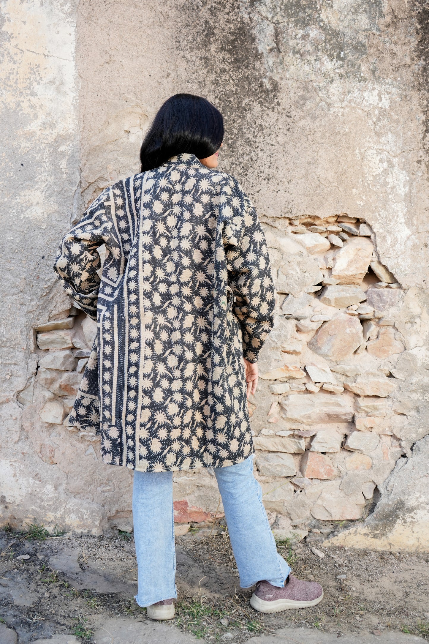 Vintage Black Kantha Jacket By Ornate Handicrafts