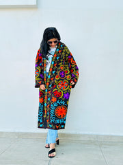 Black Embroidered Long Coat by Ornate Handicrafts