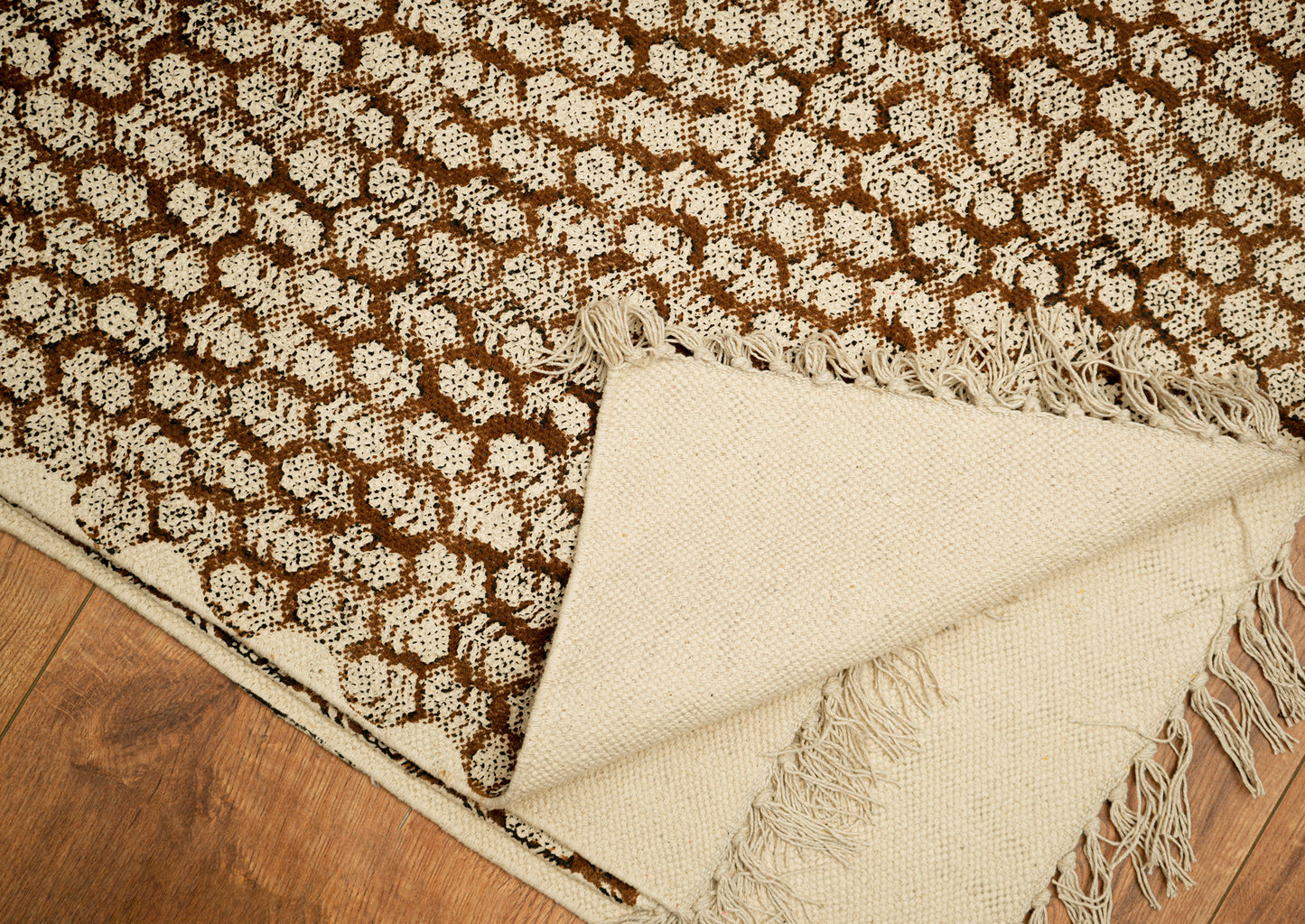 Artisan made Cotton Block printed Dhurrie Rug by Ornate Handicrafts
