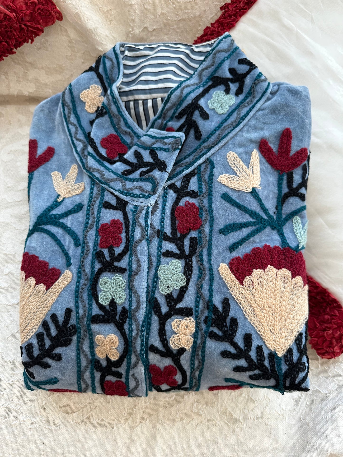 Blue Velvet Embroidered Jacket