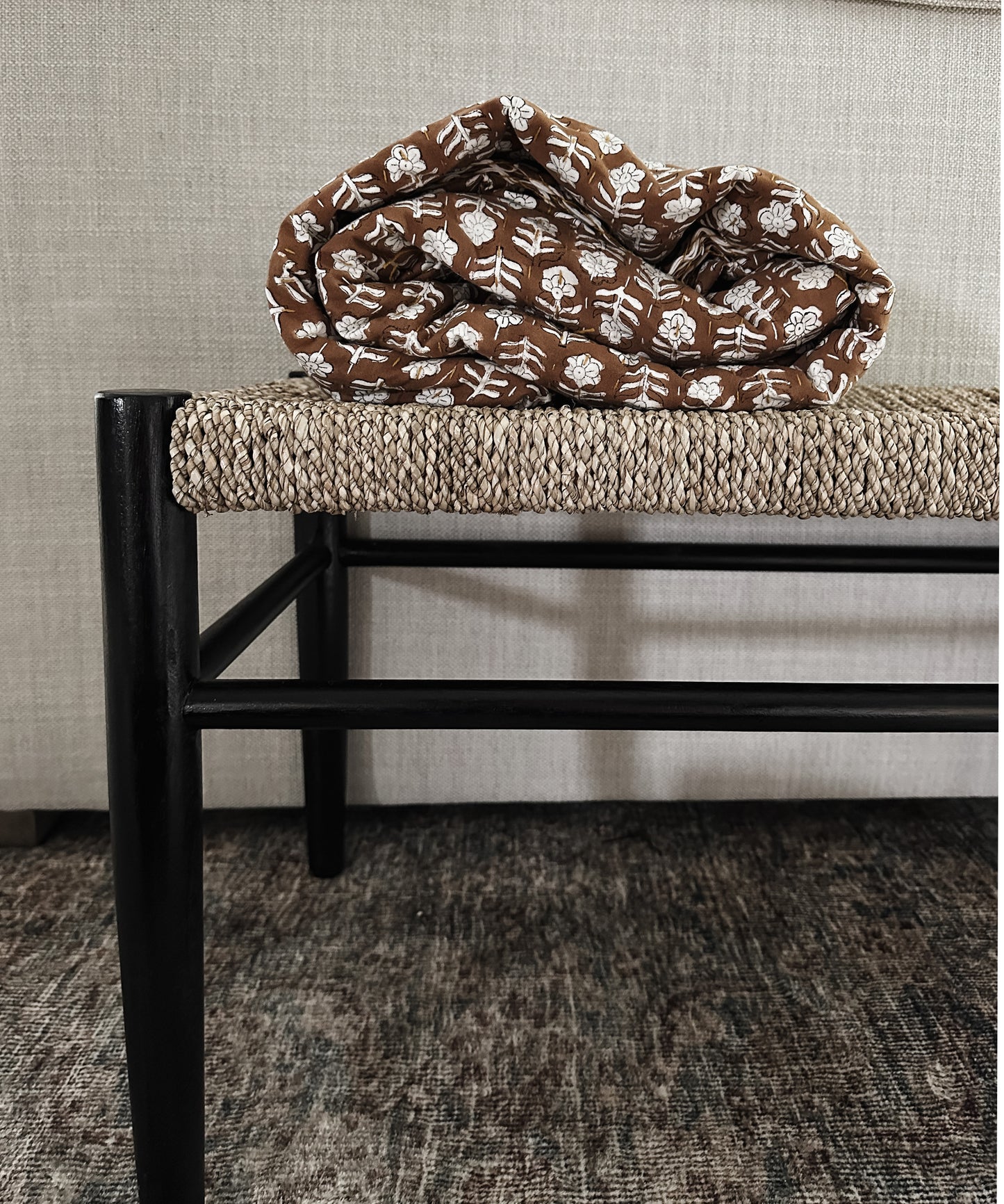 Artisan made Brown Floral Kantha Quilt by Ornate Handicrafts