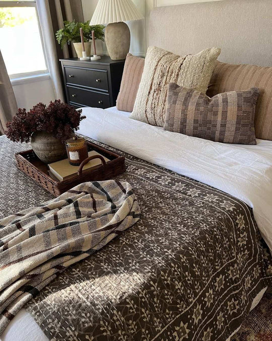 Artisan made Fair trade Kantha Quilt King Queen size  for a Nature Inspired layered styling by Ornate Handicrafts