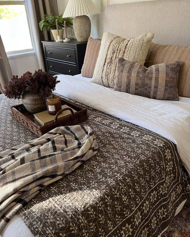 Artisan made Fair trade Kantha Quilt King Queen size  for a Nature Inspired layered styling by Ornate Handicrafts