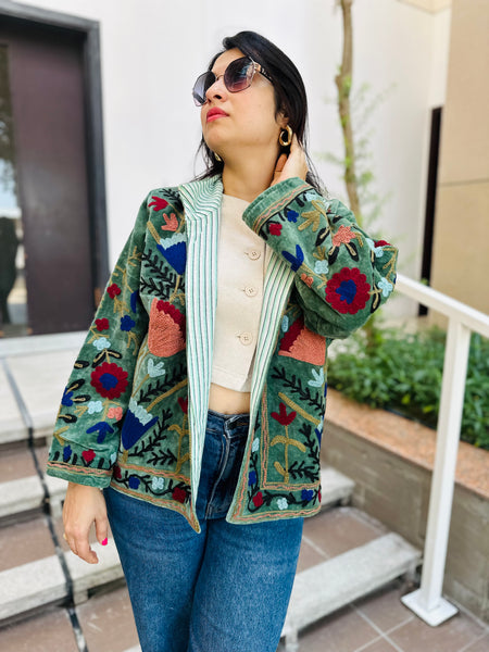 Green Velvet Embroidered Jacket