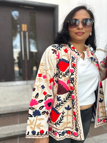 Ivory Velvet Embroidered Jacket