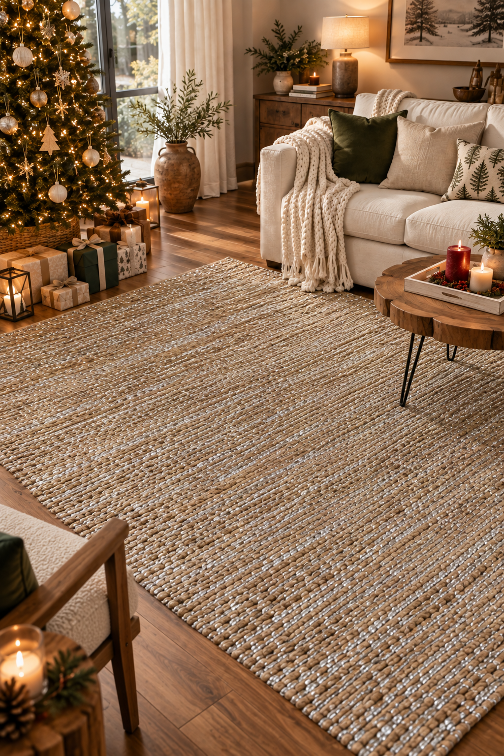 Jute with silver metallic threads for holiday decor