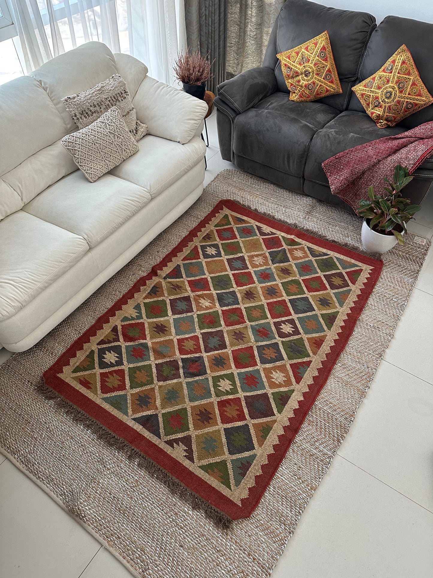 Red Kilim Rug 4x6 ft