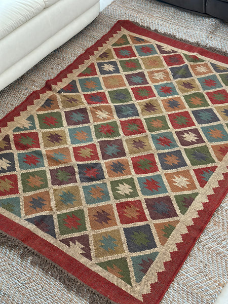 Red Kilim Rug 4x6 ft