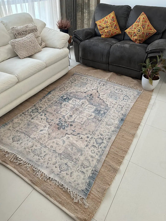 Blue Vintage Style Cotton Rug for Living Room by Ornate Handicrafts