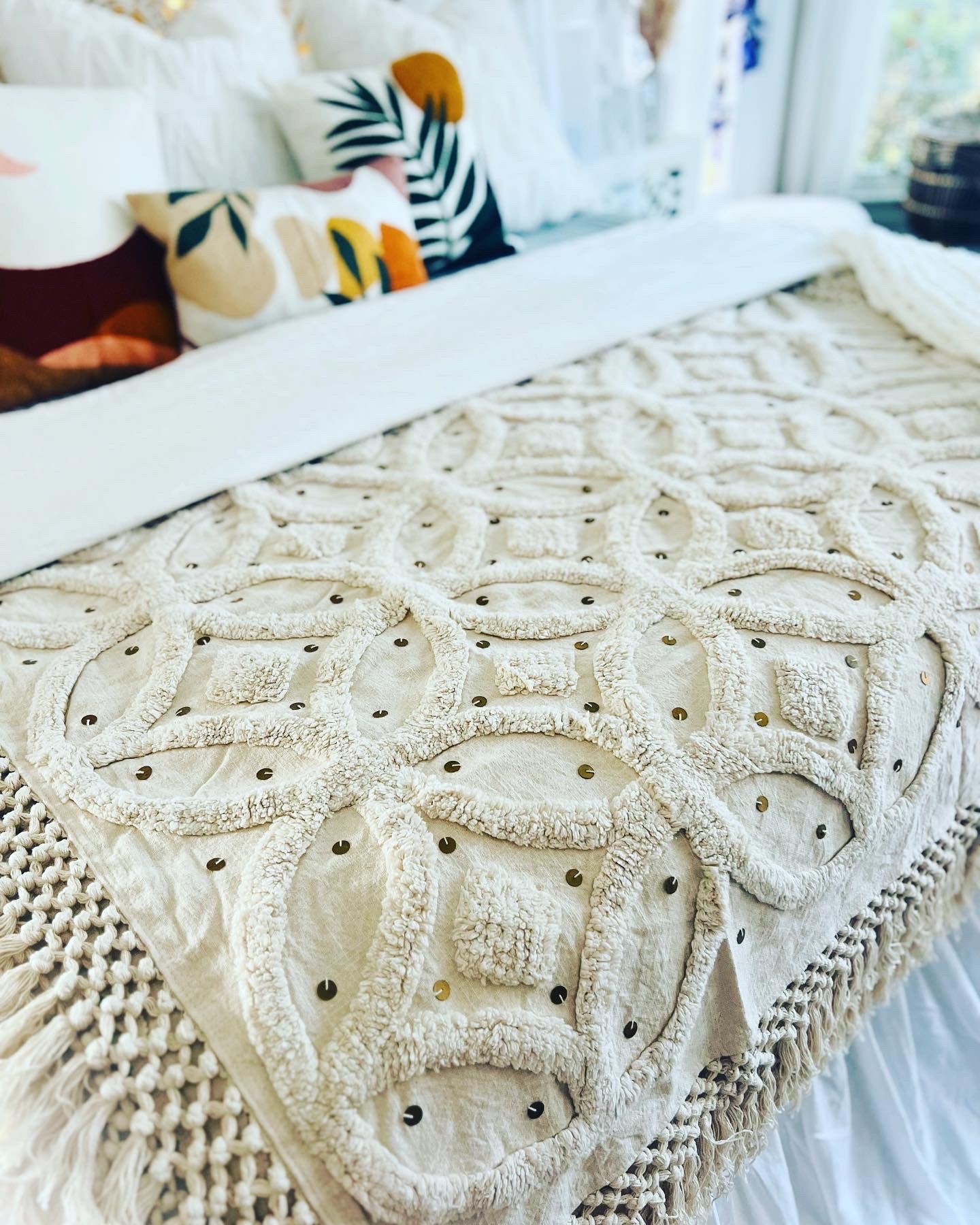 Moroccan wedding Blanket for a boho chic bedroom look by Ornate Handicrafts