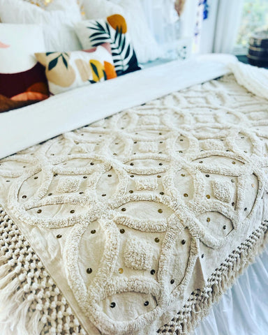 Moroccan wedding Blanket for a boho chic bedroom look by Ornate Handicrafts