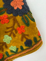 Mustard Velvet Jacket with Floral embroidery & cotton lining. Made in India by artisans for Ornate Handicrafts
