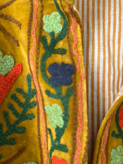 Mustard Velvet Jacket with Floral embroidery & cotton lining. Made in India by artisans for Ornate Handicrafts